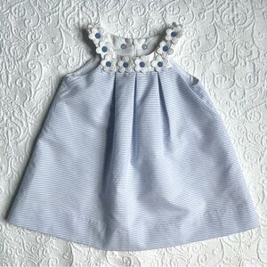 18M🪻 Florence Eiseman Blue White Stripe Pique Dress w/ Appliqué Flowers